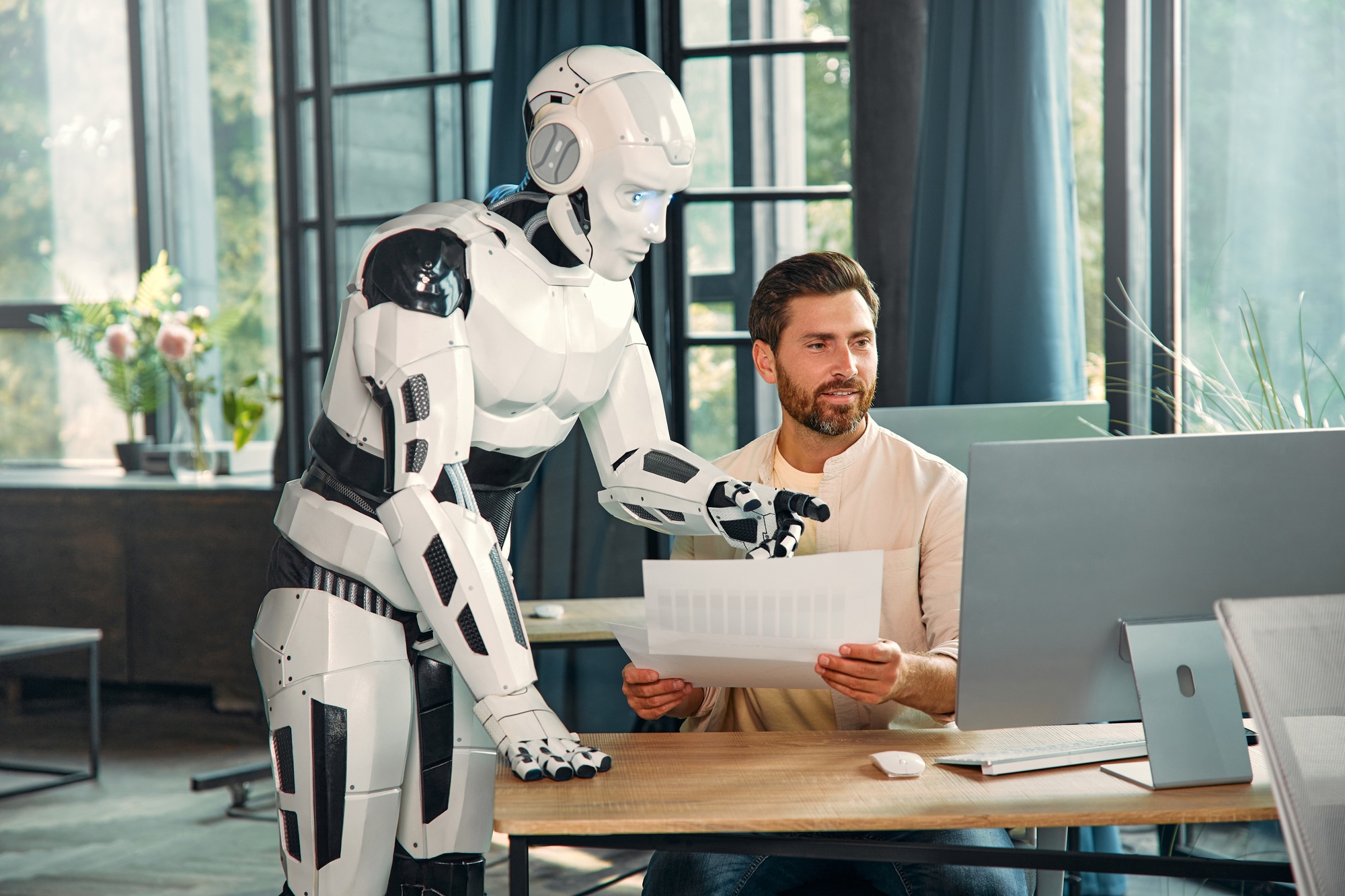 Robot and man at home